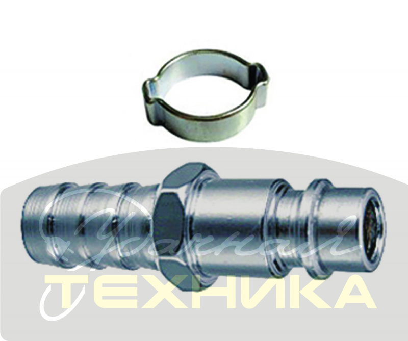 0704.019200 Elitech Фитинг рапид (штуцер) ёлочка 6 мм, обжимное кольцо 6-11 мм, блистер